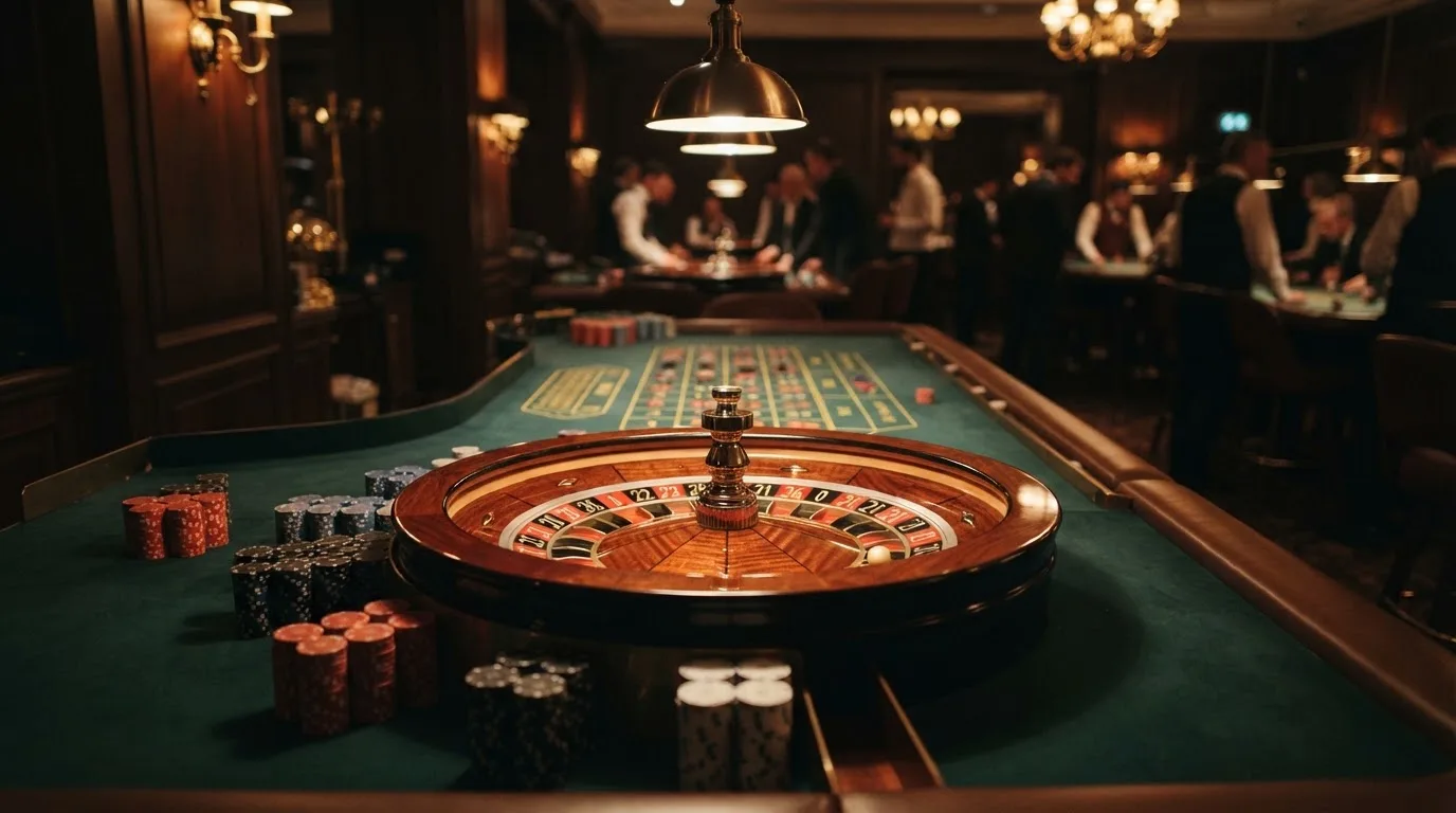 Rulettehjul og sjetonger på grønn filt i varmt kveldslys — anmeldelser av norske casinoer